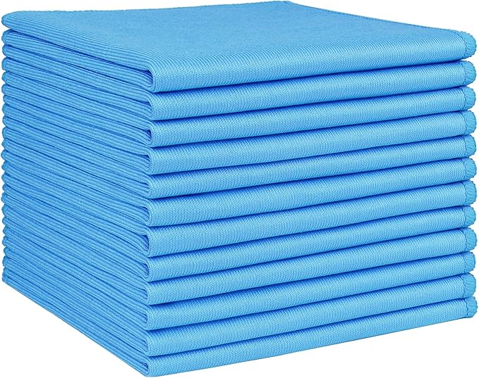 HOMEXCEL Microfiber Glass Cleaning Cloth 12 PK, Lint Free Streak Free, Reusable Cleaning Cloth for Cleaning Windows, Glasses, Mirrors, Screens, Stainless Steel, and More Blue-12”×12”