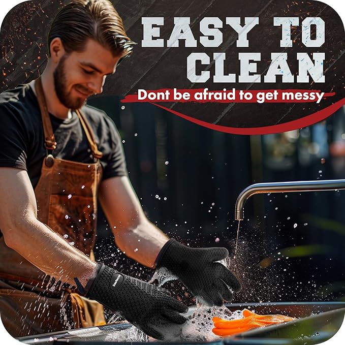 KITCHEN PERFECTION S Silicone Smoker Oven Gloves -Extreme Heat Resistant BBQ Gloves -Handle Hot Food Right on Your Grill Fryer Pit|Waterproof Oven Mitts |Superior Value Set+3 Bonuses