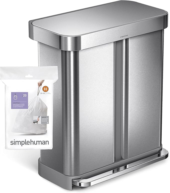 simplehuman Code H 60 Count, Dispenser Pack Custom Fit Liners, Drawstring Trash Bags, 30-35 Liter / 8-9.2 Gallon, White