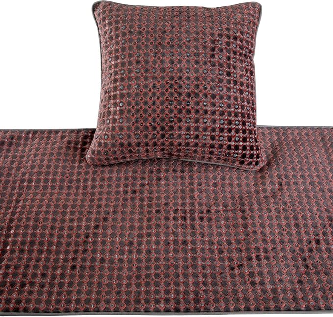 HomeCentric Grey Bed Runner, CA King Size 86"x18" Decorative Bed Scarf in Sequins Embroidery - Ditto Dots