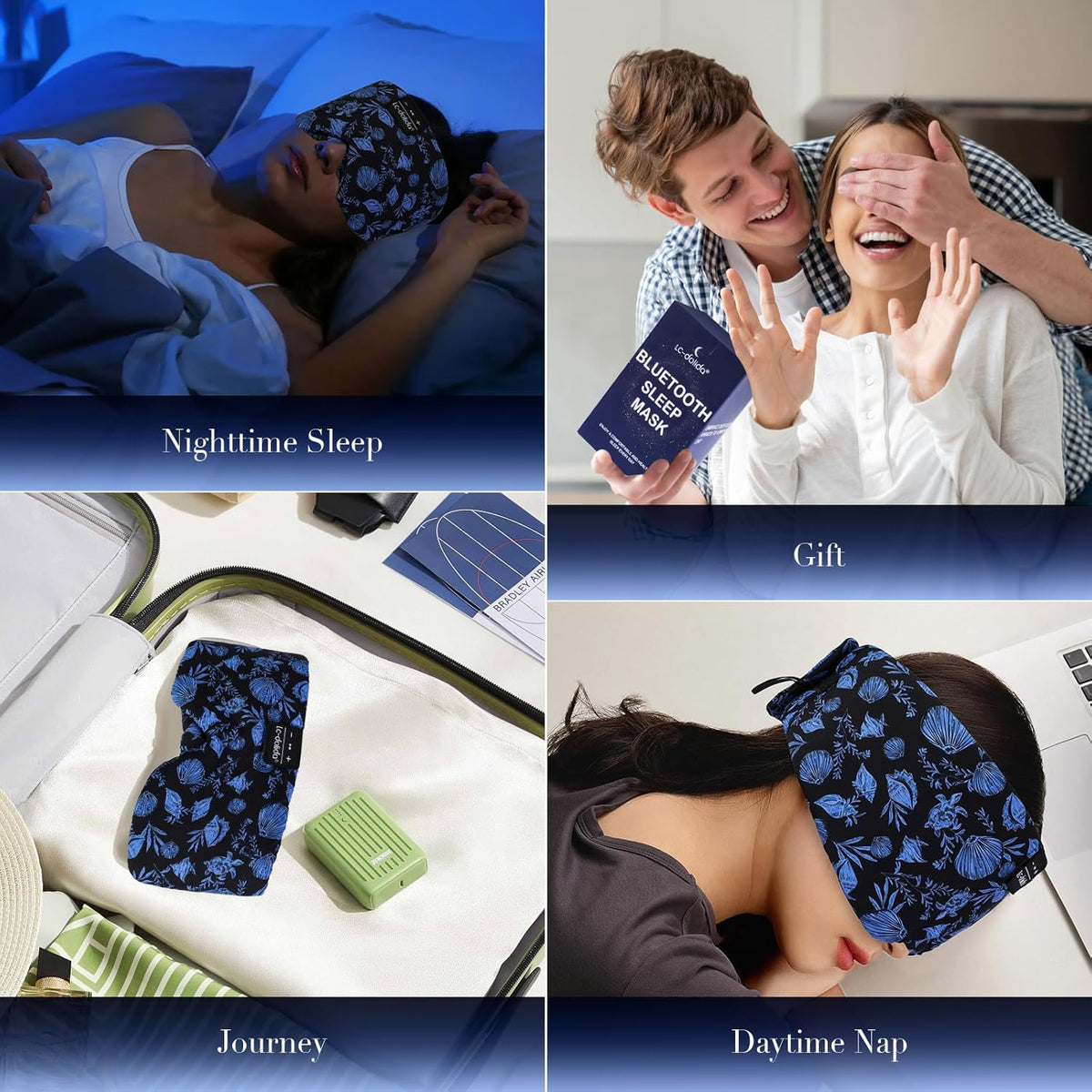 LC-dolida Sleep Mask with Bluetooth Headphones, Extra Large Silk Eye Mask for Sleeping Side Day Sleepers, Sleep Headphones Bluetooth 5.4 for Women Men with Thin Speaker, Blackout, Comfort, Microphone