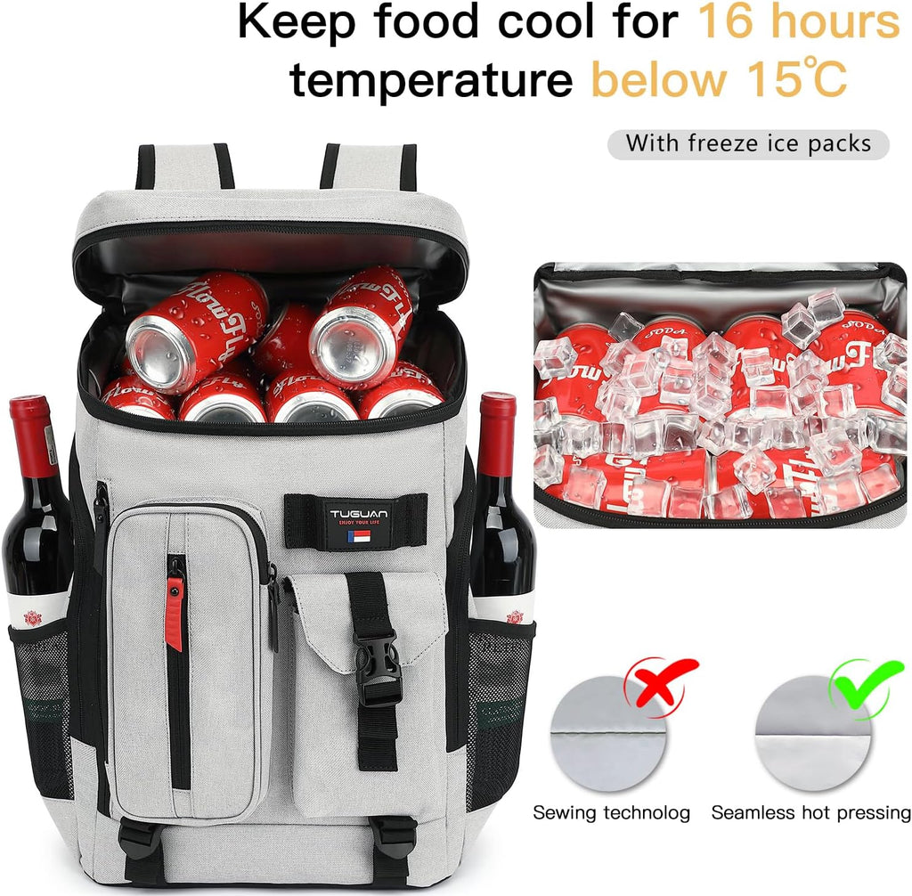 TUGUAN Cooler Backpack 36 Cans Insulated Leak Proof Lightweight Lunch Backpack for Men Work Portable Travel Thermal Bag Compartment Camping Hiking Beach Pincnic Cooler for Women