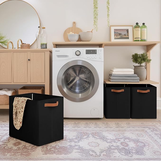 GRANNY SAYS Large Storage Baskets, Closet Storage Bins, Collapsible Storage Bin, Fabric Storage Bins with Metal Frame, Clothes Baskets for Shelves, Towels, Black, 50L, 3-Pack