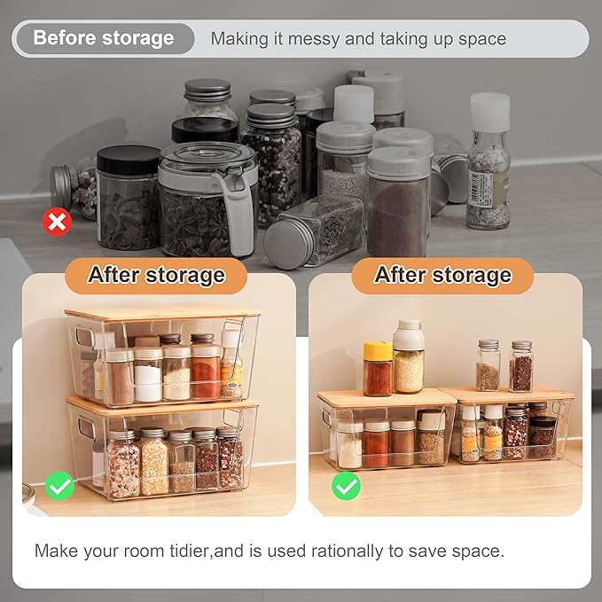 Citylife Stackable Storage with Bamboo Tops and Handles, Laundry Room Organization and Storage for Home, Kitchen, Under-Sink Garbage Bag Dispenser