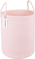 Cotton Rope Laundry Basket Hamper for Girls Kids Baby Nursery Hamper Bin Woven Storage Basket for Living Room Girls room Boho Tall Rope Baskets for Blanket Toys Large light pink