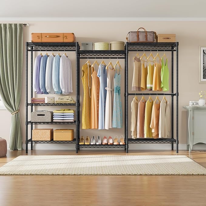 VIPEK V5 Plus Large Portable Closet Rack Freestanding Wardrobe Closet, Multi-Functional Clothes Rack Heavy Duty Metal Clothing Rack for Hanging Clothes, 85.4" L x 15.7" W x 76.4" H, Black