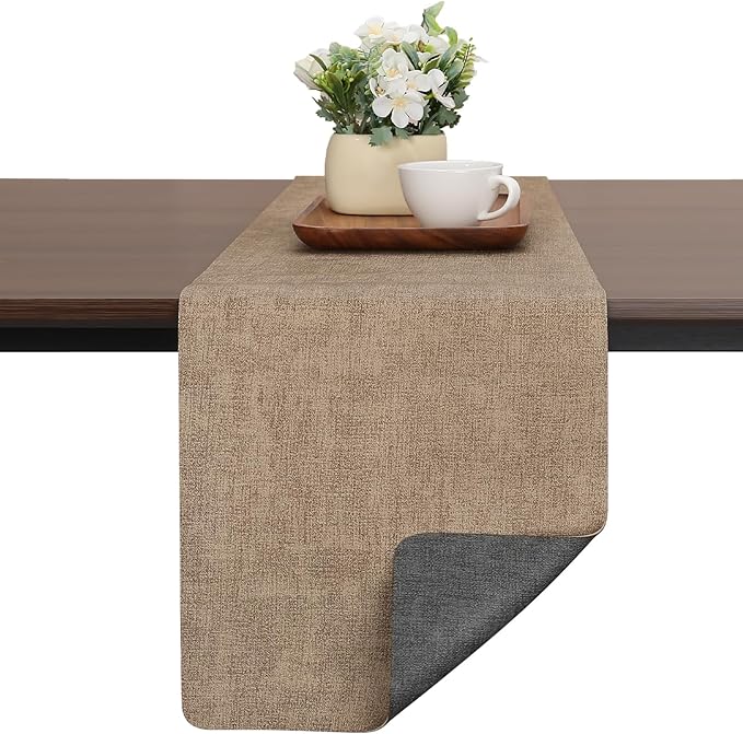 Table Runners 72 Inches Long, Dual-Sided Faux Leather Farmhouse Table Runner Waterproof Heatproof Non-Slip for Living Room Party Home Decor Holiday Decorations(Gray Beige, 15 x 72 Inch)