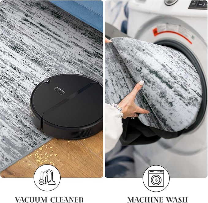 Modern Abstract Hallway Runner Rug, Black Grey White White Washable Kitchen Runner Non-Slip Soft 2x8 Runner Rug Thin Print Faux Wool Carpet for Entryway Bedroom Laundry Room Indoor Home Decor