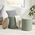 Boucle Round Ottoman with Storage Set of 2,Small Foot Stool Ottoman for Living Room,Small Coffee Table, Vanity Stool with Storage for Bedroom, Green