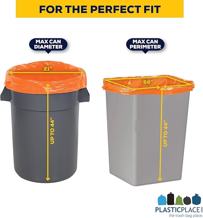 Plasticplace 42 Gallon Trash Bags |3.0 Mil | Orange Heavy Duty Contractor Trash Bags | 33" x 48", 50 Count (Pack of 1)