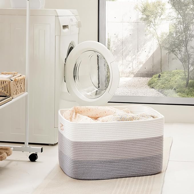 Blanket Basket,Rectangle Woven Baskets for Storage,30L Laundry Basket for Decorative Nursery Blanket,Toys,Dirty Clothes and Magazine in Shelves,Baby Room,and Living Room