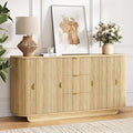 63" Tambour Dresser for Bedroom with 3 Drawers, Modern Chest of Drawers with Sliding Doors & 8 Shelves, Fluted Dresser Storage Organizer for Bedroom, Closet, Living Room(Natural)