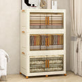 Plastic Stackable Storage Bins with Lids and Wheels, Foldable Closet Organizers and Storage Containers for Bathroom, Collapsible Clear Drawer Storage Cabinet with Doors White 38Gal 3Tiers
