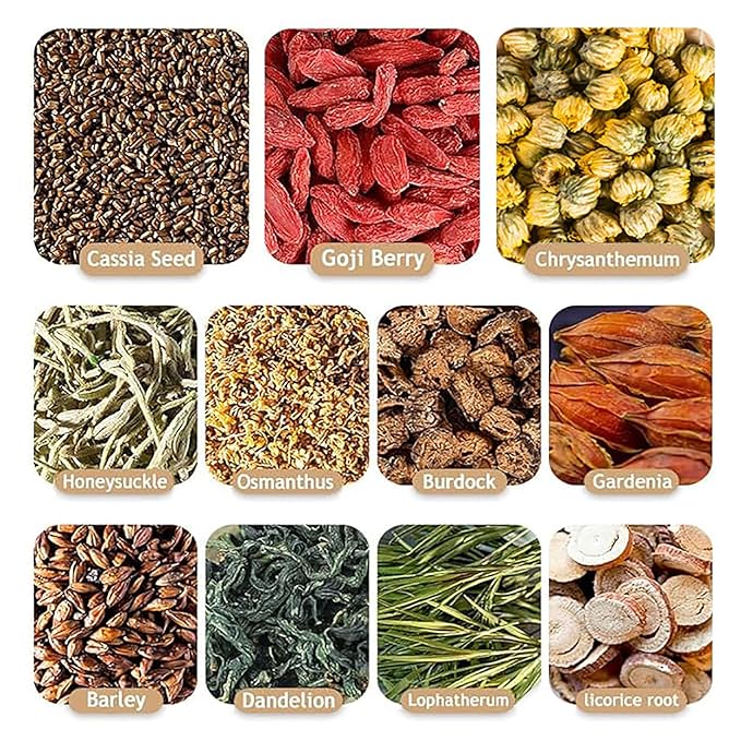 FullChea - Chrysanthemum Cassia Seed Tea Bag, 30 Pcs Teabags for Liver Detox Cleanse 5.29oz / 150g - Burdock Root, Goji Berries, Osmanthus, Dandelion, Licorice, Barley Chinese Herbal Tea