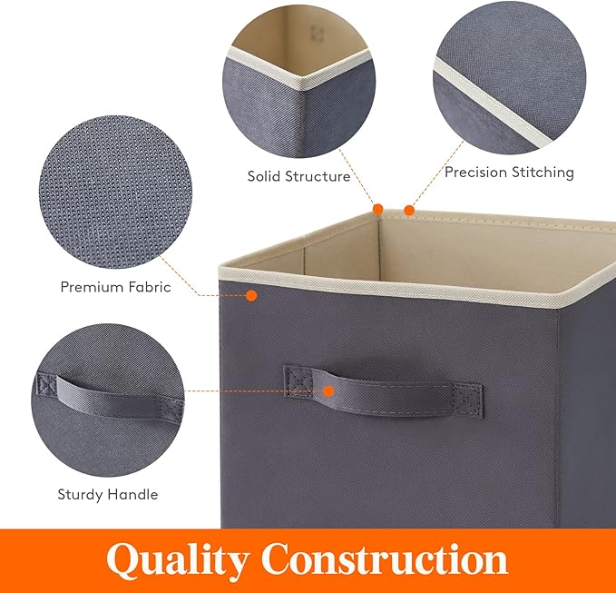 Lifewit 11 Inch Cube Storage Bins, Storage Cubes Foldable Medium Decorative Fabric Storage Baskets for Organizing Home Organizers with Handles for Shelves, Closet, Set of 8, Grey