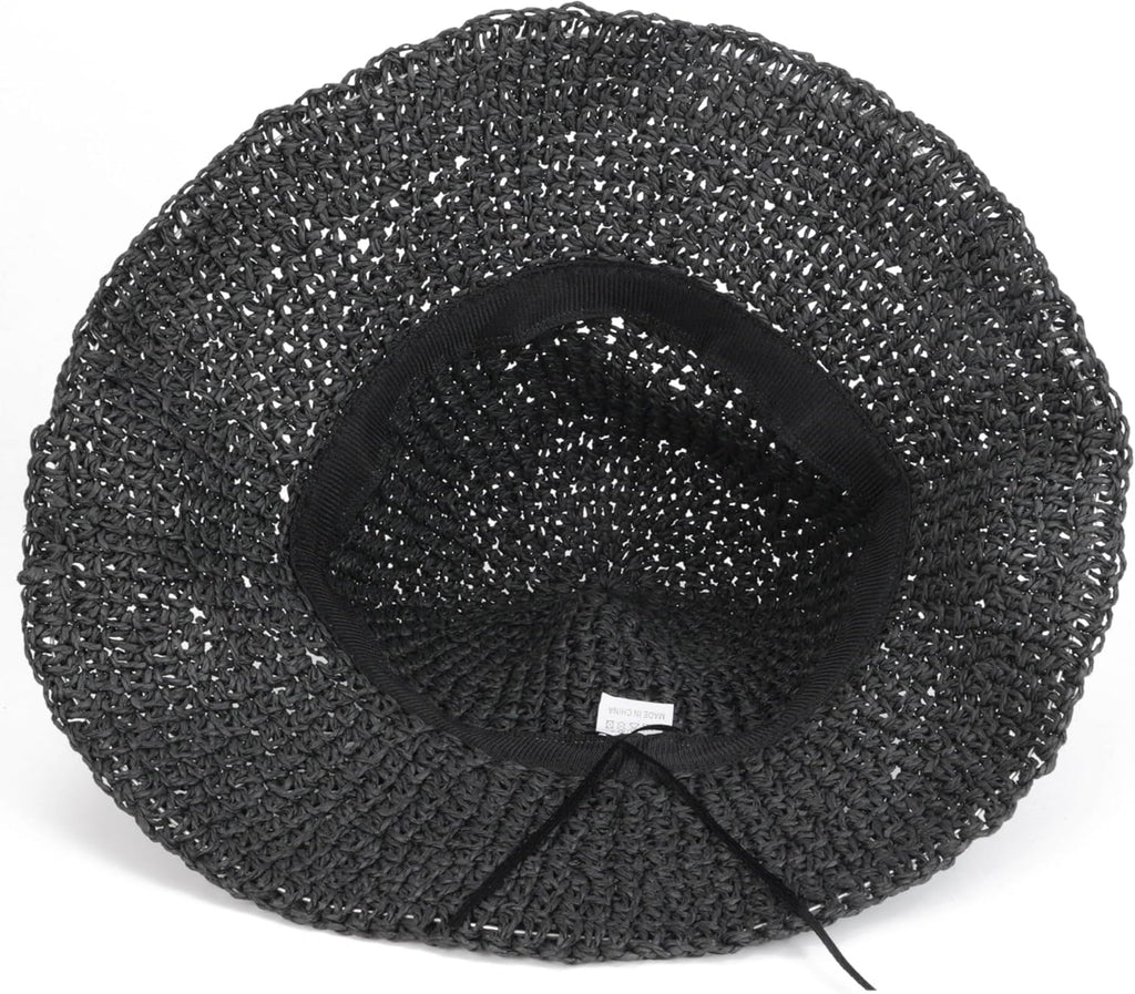 Womens Wide Brim Straw Sun Hat Foldable Floppy Crochet Beach Hat for Summer