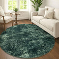 IOHOUZE Abstract Round Area Rug 6 Ft Washable Circle Rugs Large Round Rug Non Slip Thin Soft Circle Rugs, Printed Faux Wool Floor Carpet for Bedroom Living Room Dining Room Nursery, Dark Green