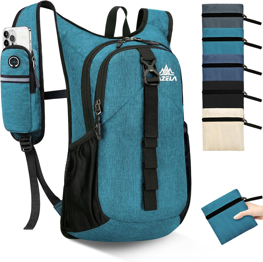 Seektop 15L Small Hiking Backpack for Women Men, Foldable Packable Backpack with Phone Pocket, Lightweight Travel Daypack for Hiking Camping Outdoor (Lake Blue)