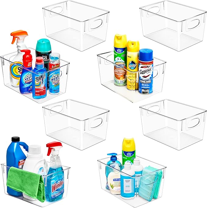 Sorbus 8 Pack Large Clear Plastic Storage Bins, Clear Organizer Bins with Handle for Kitchen, Pantry, Cabinet, Refrigerator, Craft, Toys, Clothes, Closet, Under Sink, Bathroom Organizers and Storage