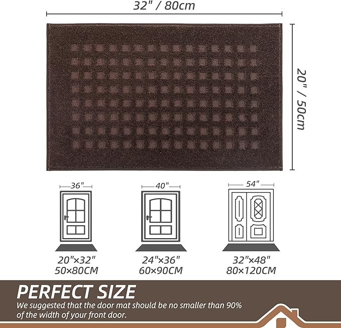 BEQHAUSE Waffle Door Mats Indoor 20"x32", Dog Mat for Muddy Paws Absorbent and Dirt Resist Floor Mats Non-Slip Washable Rugs for Entryway, Welcome Mat for Front Back Door, Muddy Wet Shoes, Dark Brown
