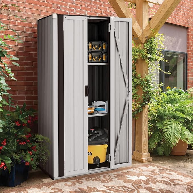 AECOJOY Outdoor Storage Cabinet Waterproof with Shelves, Vertical Tall Outdoor Cabinet Weatherproof, Garden Sheds & Outdoor Storage Clearance Cabinet Storage for Outside in White