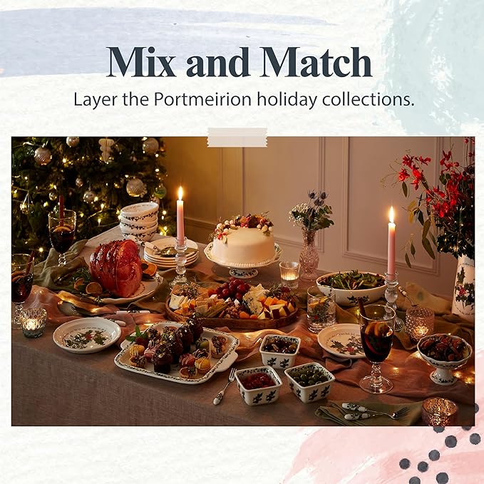 Portmeirion Holly and Ivy 8.5-Inch Pasta Bowls (Set of 4) - Holiday Earthenware for Christmas Feasts, Ideal for Serving Salad, Soups, Desserts - Microwave, Dishwasher Safe - Seasonal Tableware