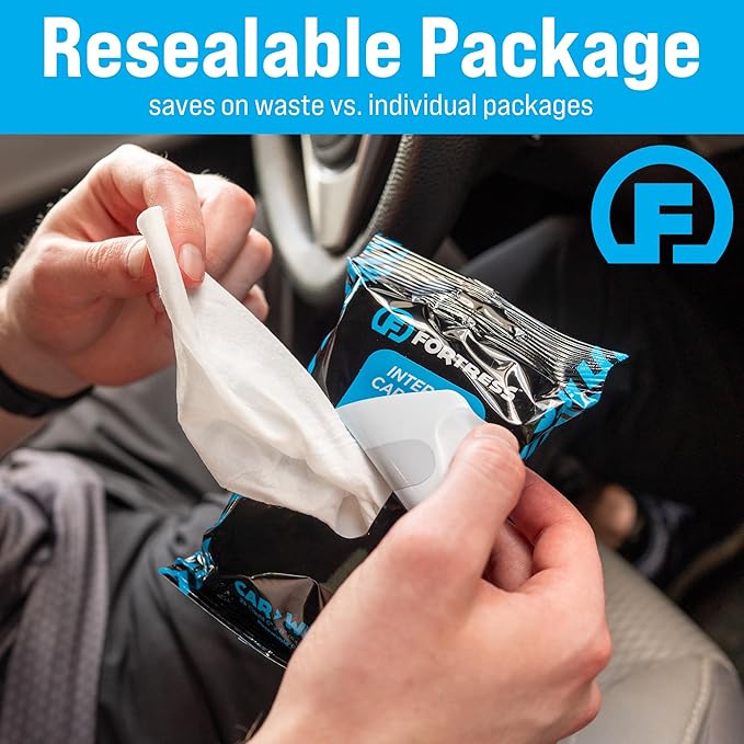 Fortress Car Interior Wipes (25 ct, Pack of 3) for Car Interior Cleaning, Dashboard, Seats, Detailing, and Steering Wheel [Travel Size] Skin-Safe Car Interior Cleaner Supplies