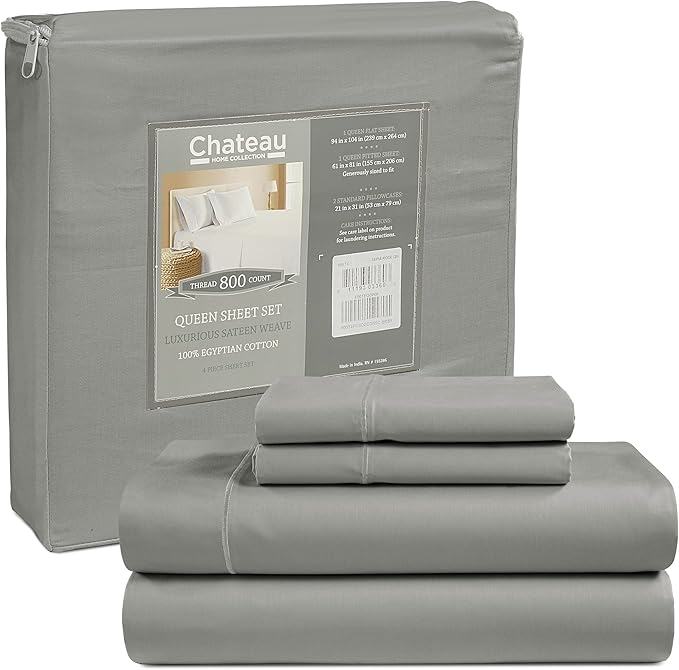 100% Cotton Sheets California King Size Sheets Set, Cal King Sheet Set, 800 Thread Count Sateen Weave Luxury Hotel Sheets, Naturally Cool Long Staple Egyptian Cotton, No Pilling & Shrink - Silver