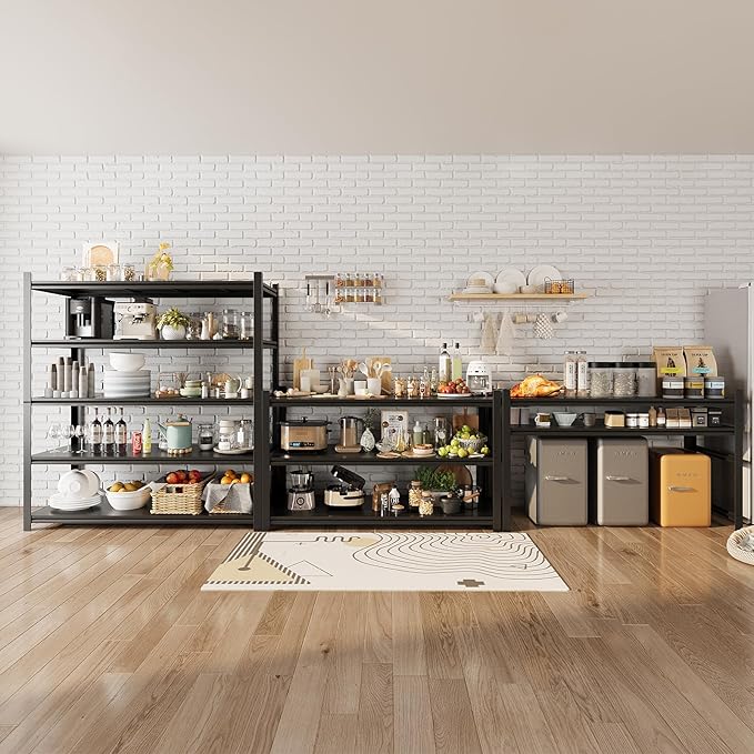 48.2" W Garage Shelving 3000LBS Storage Shelves Heavy Duty Garage Storage Shelves Adjustable 5 Tier Metal Shelves for Storage Industrial Heavy Duty Shelving Utility Shelf 24.2"Dx48.2"Wx 72.2"H