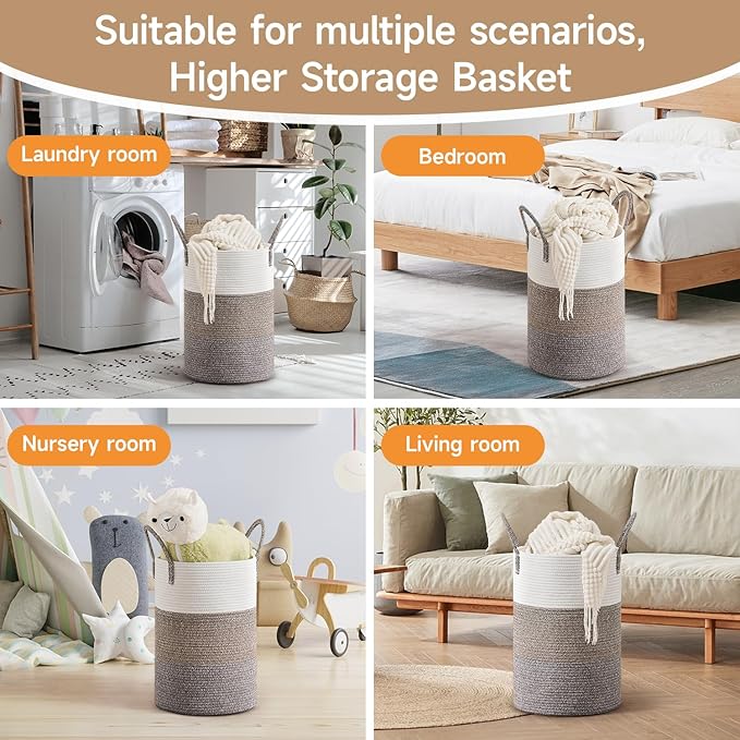 CLHMILY&Z 40L Laundry Basket Round Storage Rope Basket - 13x18 Inches - Laundry Hamper in Bedreoom and Mutil Storage Bin for Blankets, Toys, and Nursery Essentials
