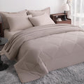NTBAY Queen Comforter Set with Sheets, 7 Pieces Soft and Breathable Queen Bedding Set, Bed in a Bag, Down Alternative Comforter Set Solid Color All Season, Queen Bedding Set, Taupe