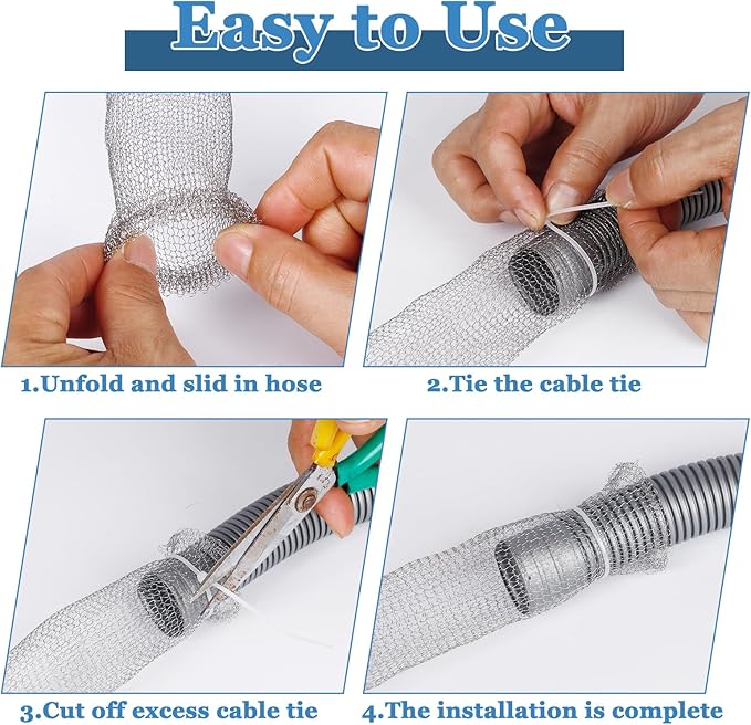 24 Pieces Stainless Steel Lint Traps for Washing Machine Hose,Rust-Proof Pet Lint Catcher Mesh Filter with 24 Pieces Cable Ties