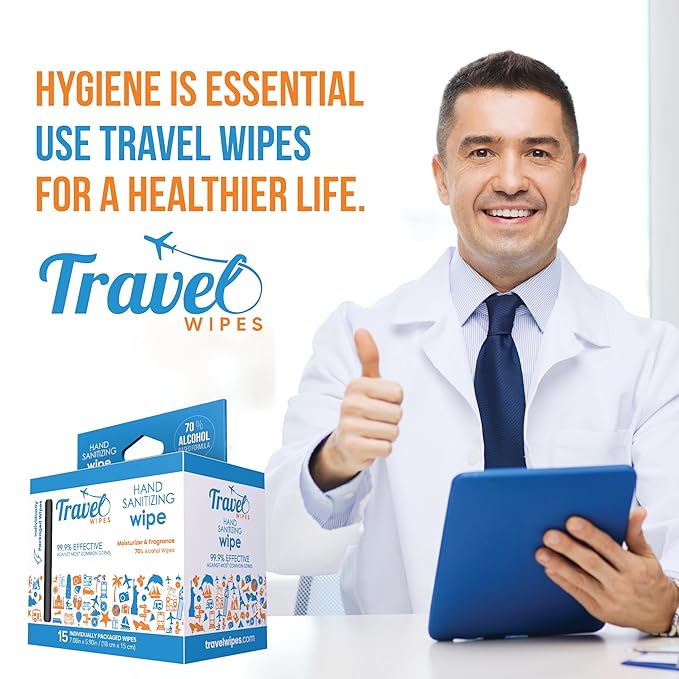 Hand Sanitizing Travel Wipes – 15ct Individually Wrapped | Fresh Citrus Scent, Moisturizing, 70% Alcohol Wipes | Travel, Home, Office, Daily Use | Made in USA