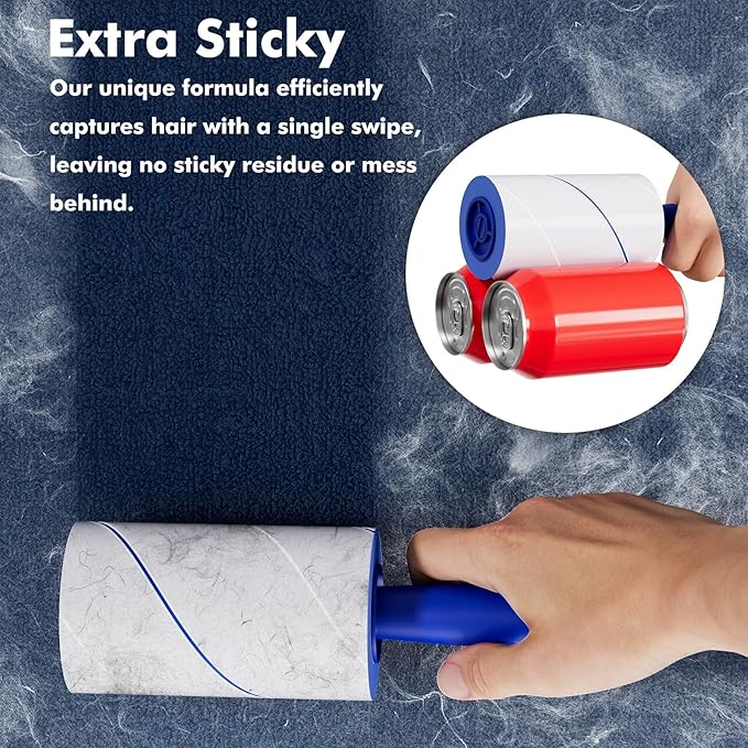 Lint Rollers for Pet Hair Extra Sticky, 400 Sheets (2 Rollers + 2 Refill) Mega Value Set, Portable Pet Lint Remover for Clothes, Furniture, Carpet, Dog & Cat Hair Removal