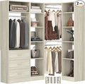 Corner Closet System with 3 Drawers, Corner Closet Organizer System with 13 Shelves & 3 Hanging Rods, 63.2"L * 39.2"W Reversible L Shaped Walk-in Closets, Load 2000+LBS, White Oak