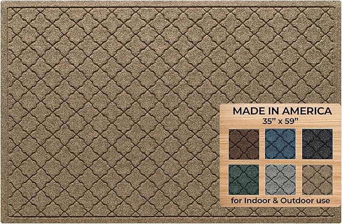 WaterHog Heavy Duty Doorway Mat, 3' x 5', Made in USA, Durable & Skid-Resistant Entryway Mat, Water-Trapping, Indoor/Outdoor Decorative Floor Covering, Cordova Collection, Khaki/Camel