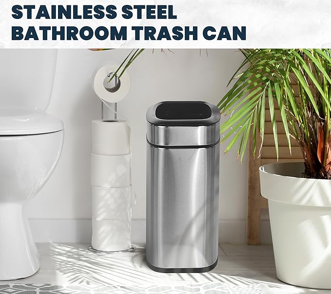 Alpine Stainless Steel Open Top Trash Can 5 Gallon - 20L Garbage Can for Kitchen, Bathroom, Office & More with Removable Bin, Brushed Nickel Finish, Space-Saving Slim Modern Design