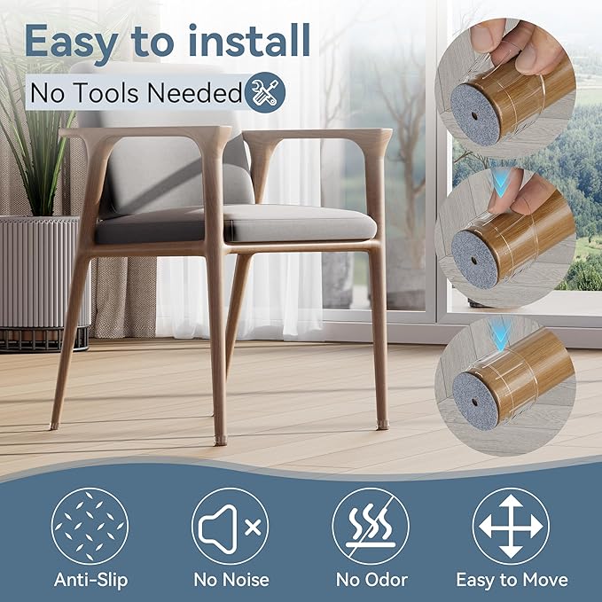 24PCS Silicone Chair Leg Floor Protectors for Hardwood Floors, Thicken Rubber Chair Leg Cap Covers, Non Slip Furniture Leg Pads to Protect Wood Tile Floors from Scratches and Reduce Noise