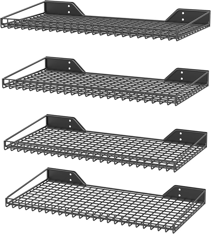 Ultrawall Wall Mounted Storage Shelf for Garage, 4 Pack Metal Shelf Rack, Heavy-Duty Wall Organizer Shelves Suitable for Shop, Shed, Garage 23.5inch x 12inch(Black)