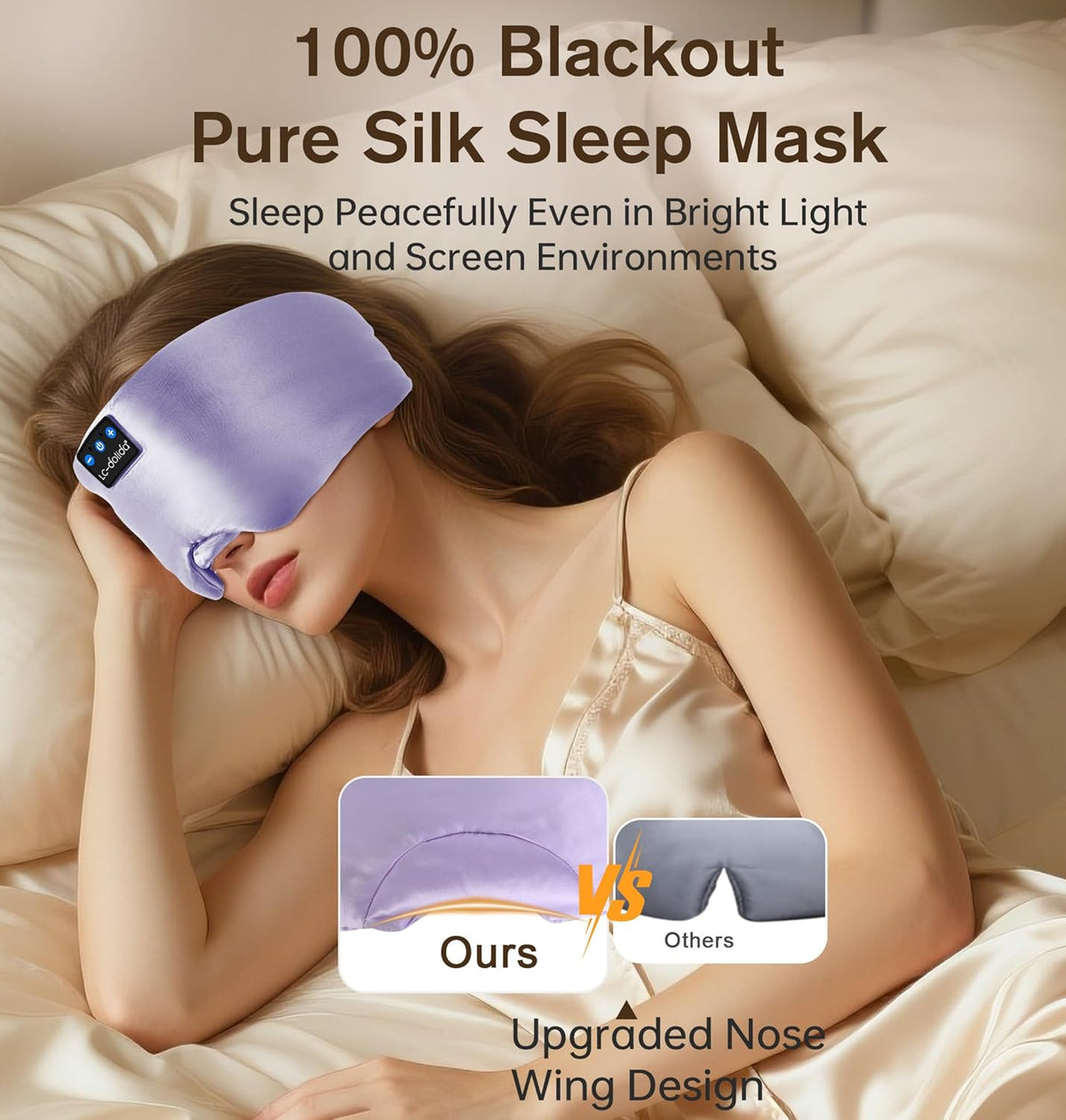 LC-dolida Luxurious Silk Soft Sleep Mask, Sleep Headphones with Bluetooth 5.4 for Side Sleeper, Total Blackout Eye Sleeping Mask for Women and Men, Ideal Gift for Restful Sleep, Travel(Light Purple)