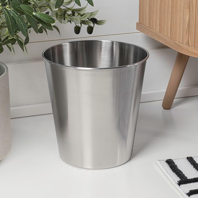 happimess HPM1113C Nolan Modern Classic Smooth Steel 2-Gallon Wastebasket for Home, Bathroom, Living Room, Office, Bedroom, Kitchen, Brushed Steel