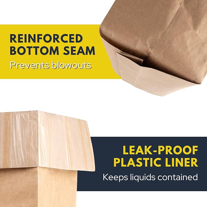 Trash Compactor Bags for Kitchen (12-Pack), 25% Thicker Kraft Paper Compactor Bags with Leak-Proof Liner & Sticker Seals