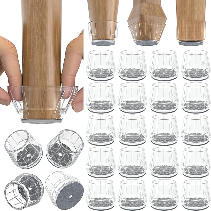 24PCS Silicone Chair Leg Floor Protectors for Hardwood Floors, Thicken Rubber Chair Leg Cap Covers, Non Slip Furniture Leg Pads to Protect Wood Tile Floors from Scratches and Reduce Noise