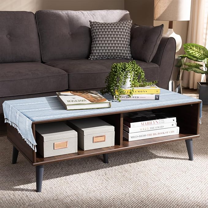 Coffee Table Cloth, Coffee Table Cover with Pockets and Tassel,Grey Jacquard for Living Room Small Rectangle Tablecloths Washer Dryer Fridge Top Dust Cover,Easy Care Machine Washable
