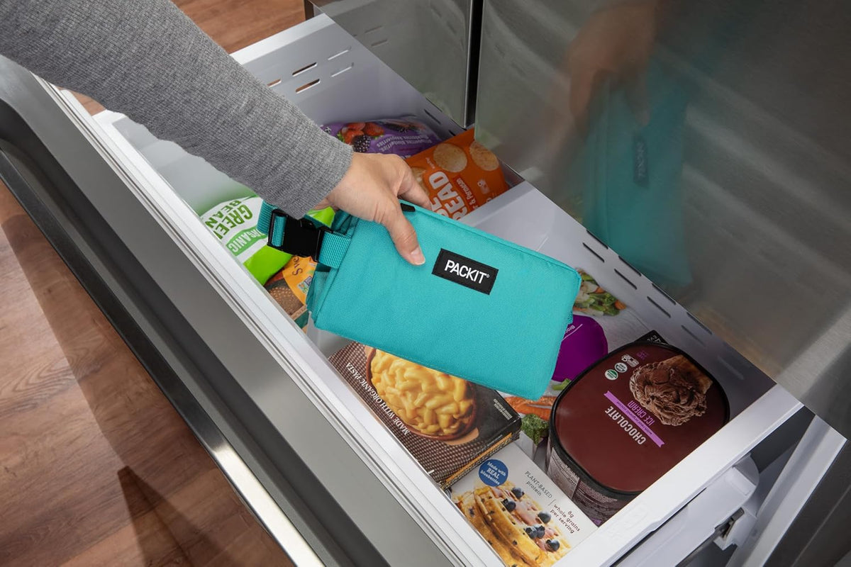 PackIt Freezable Snack Box, Teal, Built with ECOFREEZE Technology, Collapsible, Reusable, Zip Closure with Buckle Handle, Designed For Work Snacks, Fresh Snacks On the Go, Adults, and All Ages