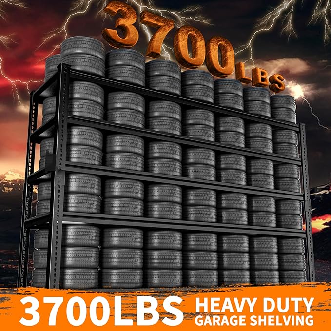 Storage Shelves Heavy Duty 4 PCS, 60" L x 24" W x 78" H Garage Storage Shelves Unit Loads 3700LBS, 5-tier Adjustable Metal Industrial Utility Shelf Rack for Kitchen, Laundry Room, Warehouse, Basement