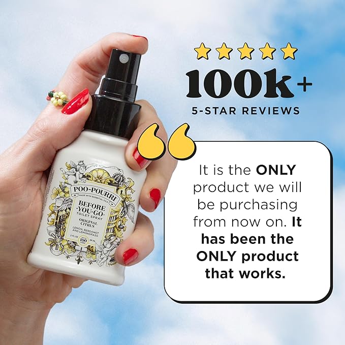 Poo-Pourri Before-You-Go Toilet Spray, Original Citrus, 2 Fl Oz, Up to 100 Uses, Bathroom Odor Deodorizer with Essential Oils for Home or Work, Travel Essentials, TSA Approved Size, Lemon Bergamot