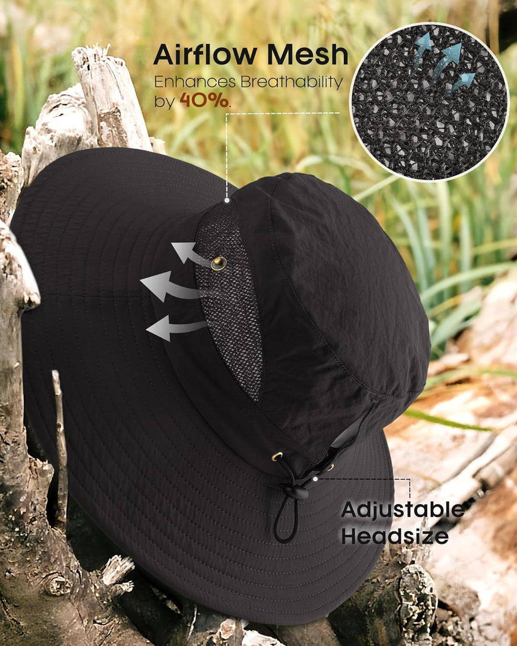 FURTALK Womens Sun Hat with Ponytail Hole Beach Hiking Summer Wide Brim UPF 80+ Outdoor Protection Foldable Bucket Hat