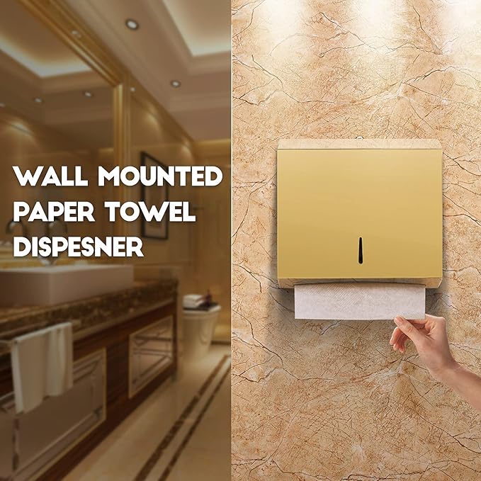 Wall Mounted Stainless Steel Paper Towel Dispenser with Lock, Polished Mirror Finish, Fits C-Fold, Tri-Fold and Multi-Fold Hand Towels, Commercial Restroom & Bathroom Use