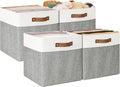 StorageWorks 13x13 Inches Storage Cube, Fabric Storage Bins with PU Handles, Collapsible Organizer Baskets for Closet, Gray and White, 4-Pack